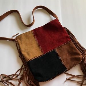 Flirty fringe faux suede patchwork purse